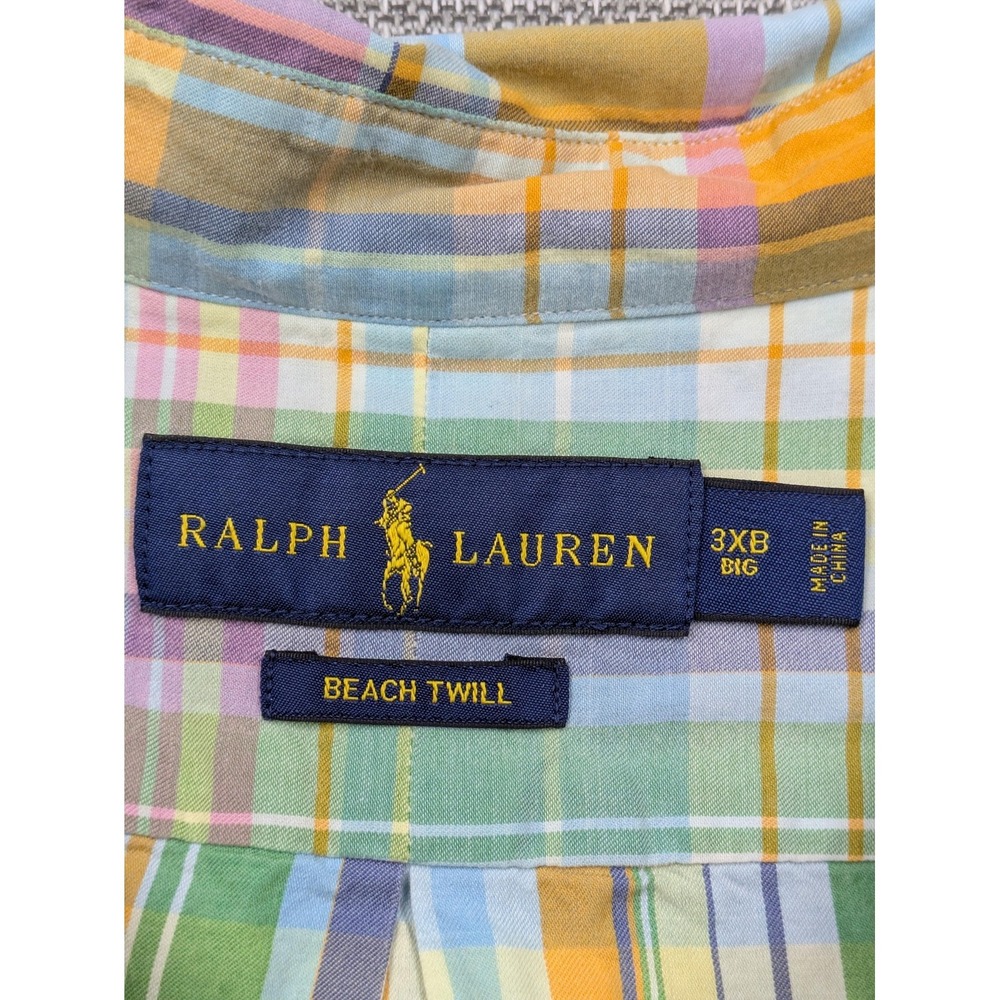 Ralph Lauren Beach Twill Shirt Mens 3XB Multicolor Plaid Short Sleeve Button Up - Picture 4 of 10